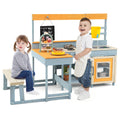 Fir Wood Play Kitchen with Kids Picnic Table and Built-in Bench-Gray