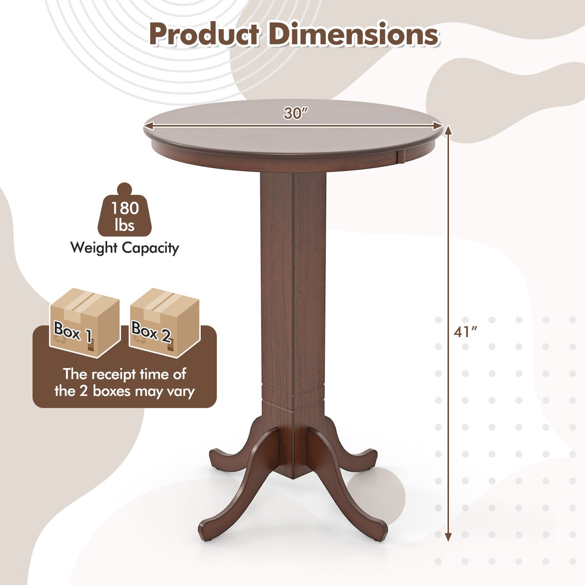 Wood Pub Round Dining Table with Pedestal Base