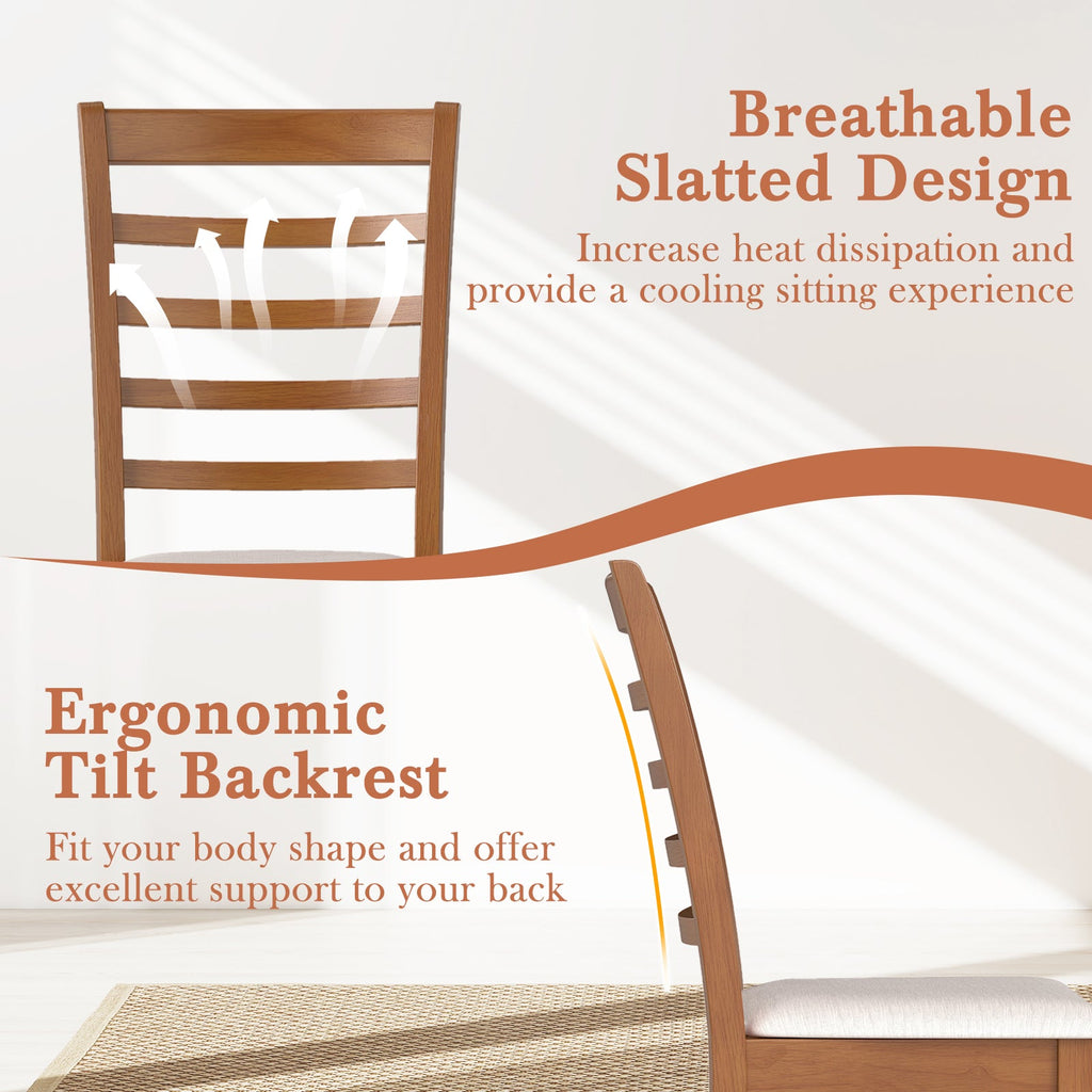Wooden Dining Chair Set of 2 Modern Upholstered Kitchen Chair-Beige