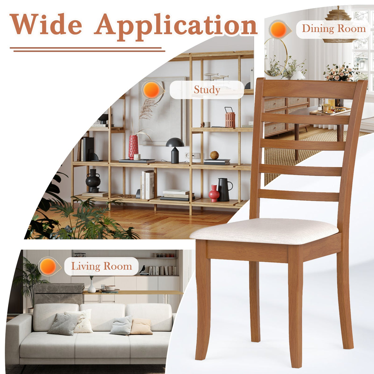 Wooden Dining Chair Set of 2 Modern Upholstered Kitchen Chair-Beige