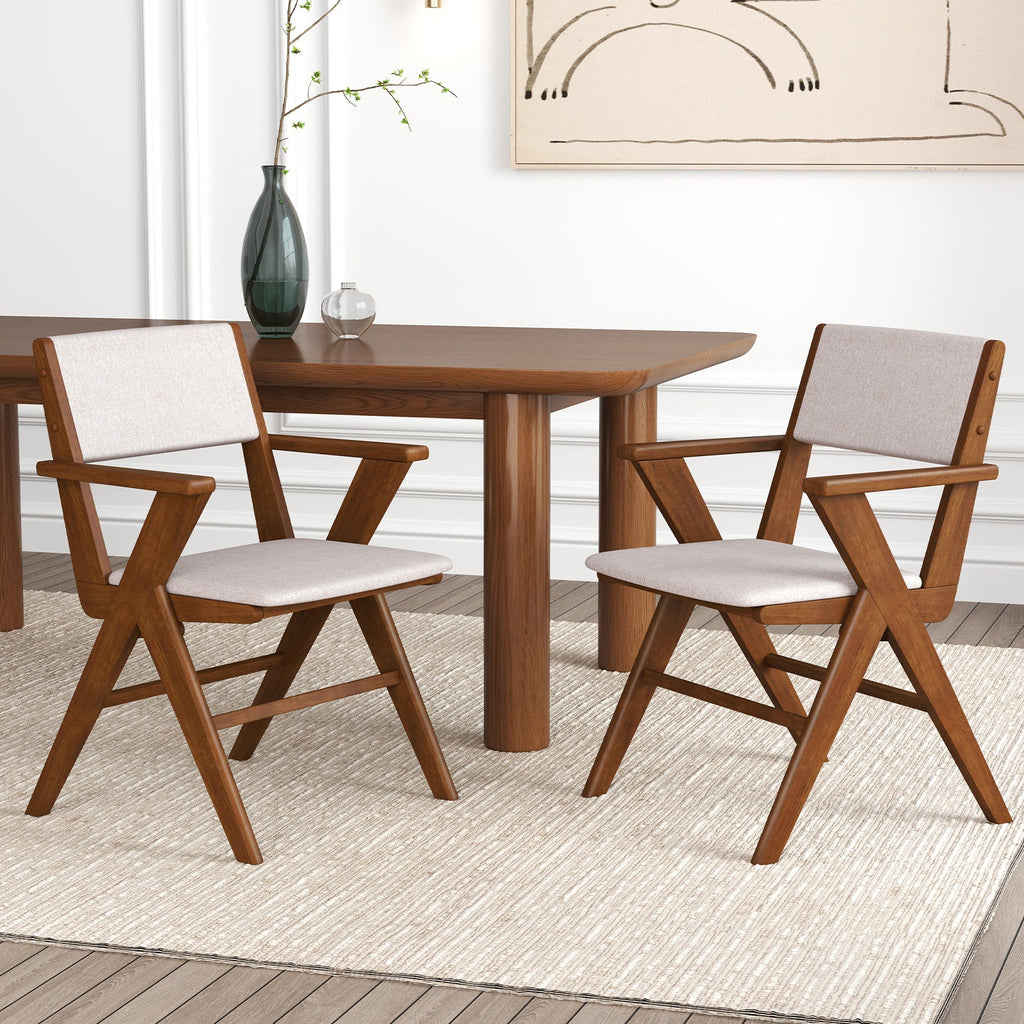Wooden Dining Chair with Rubber Wood Frame Set of 2-Walnut