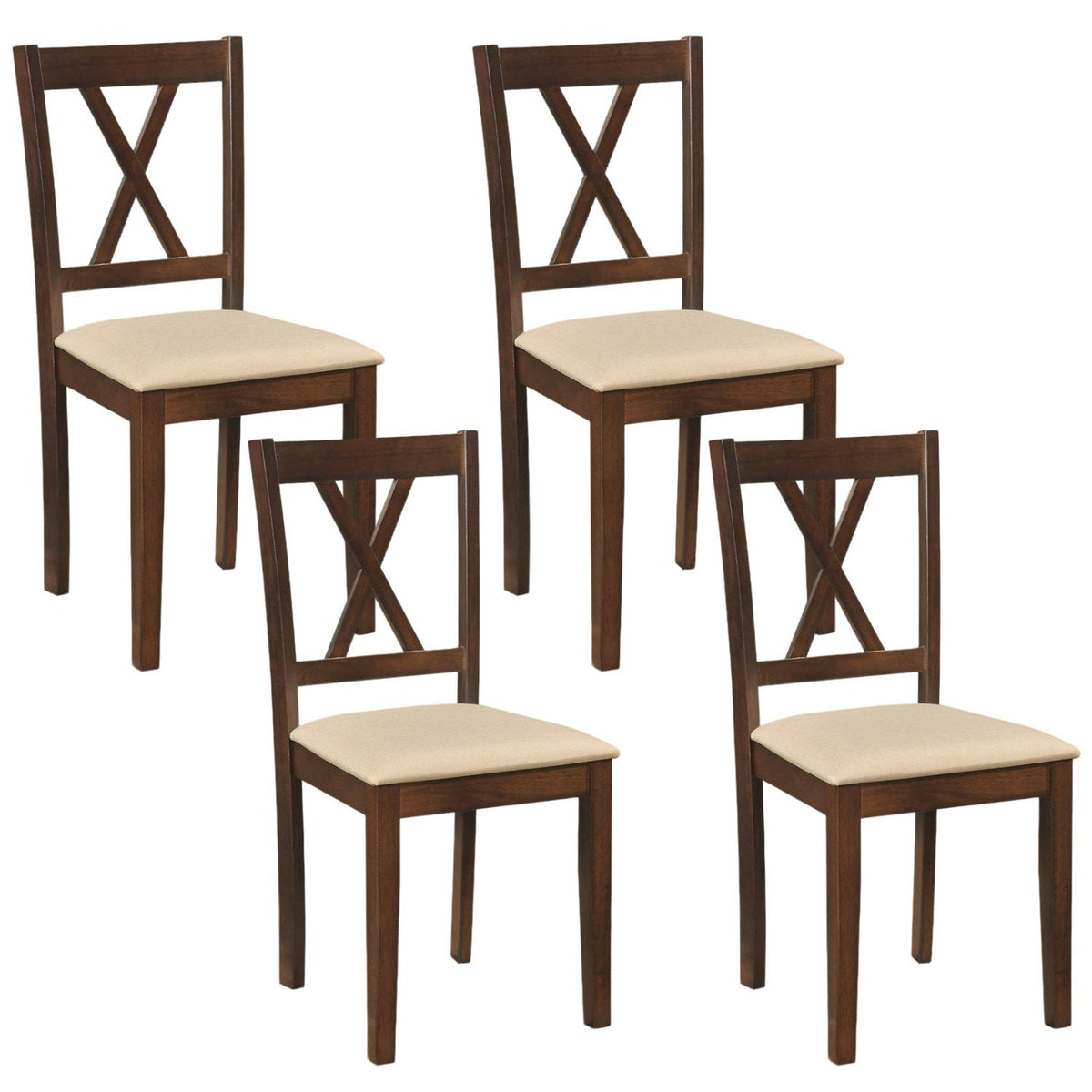 Wooden Dining Chairs Set of 4 Fabric Upholstered Kitchen Chairs