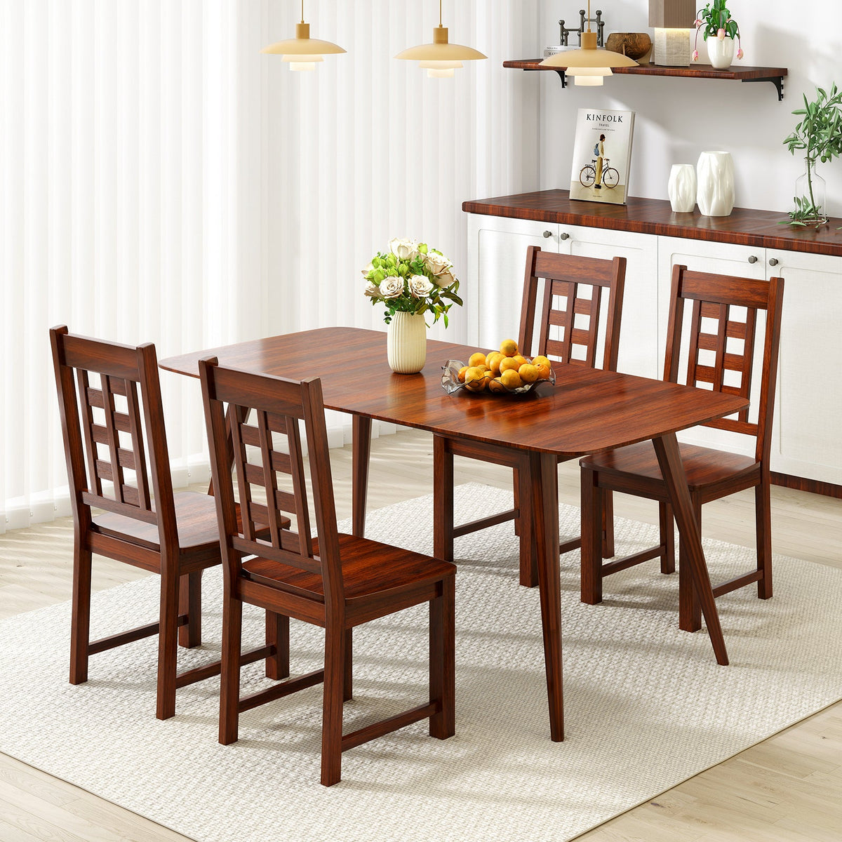 Wooden Dining Chairs Set of 2 Kitchen Chair with Solid Rubber Wood Frame-Walnut