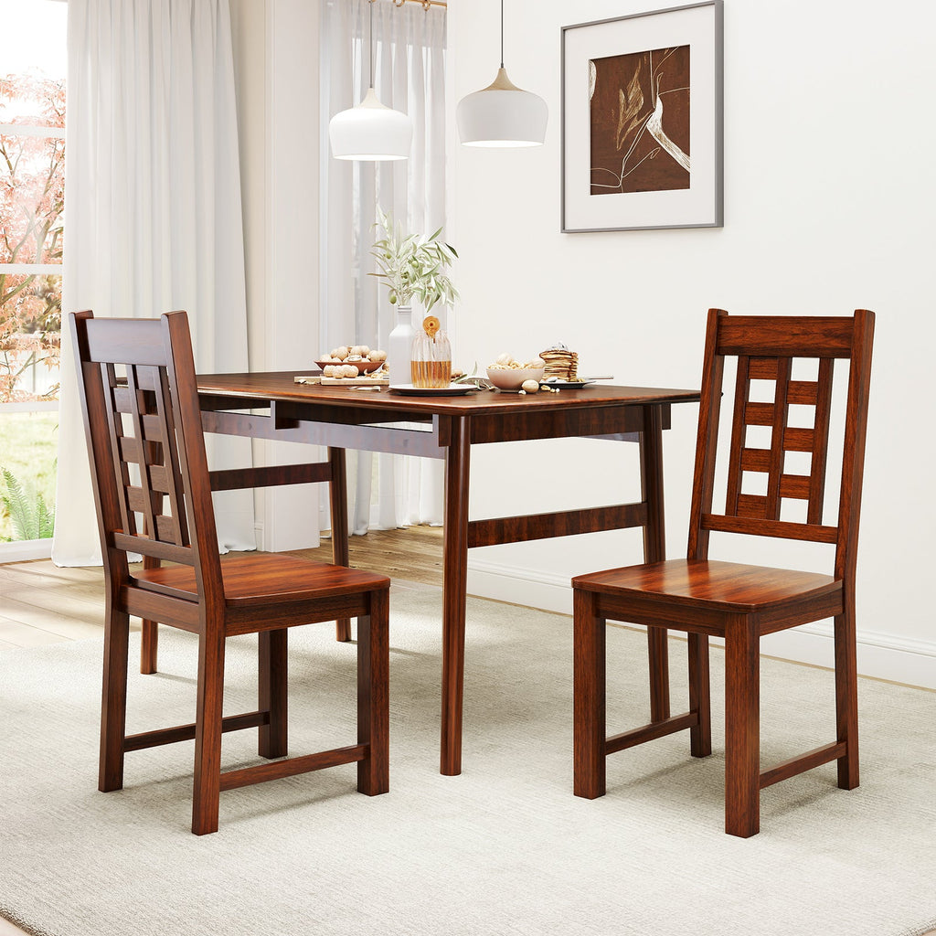 Wooden Dining Chairs Set of 2 Kitchen Chair with Solid Rubber Wood Frame-Walnut