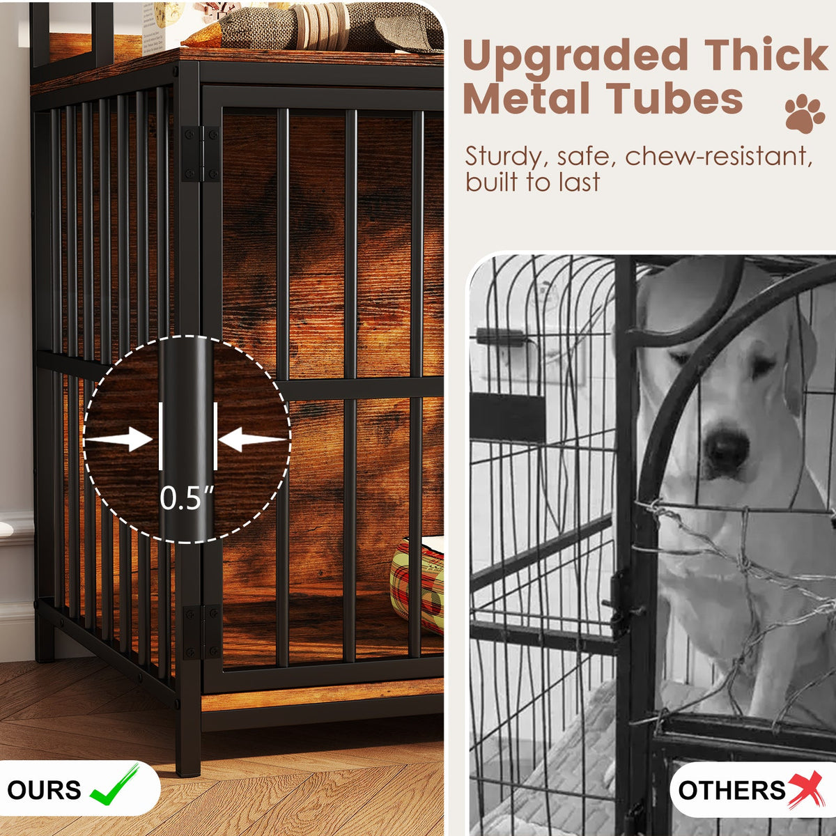 Wooden Dog Crate Furniture with Storage Shelves and Double Doors-Rustic Brown