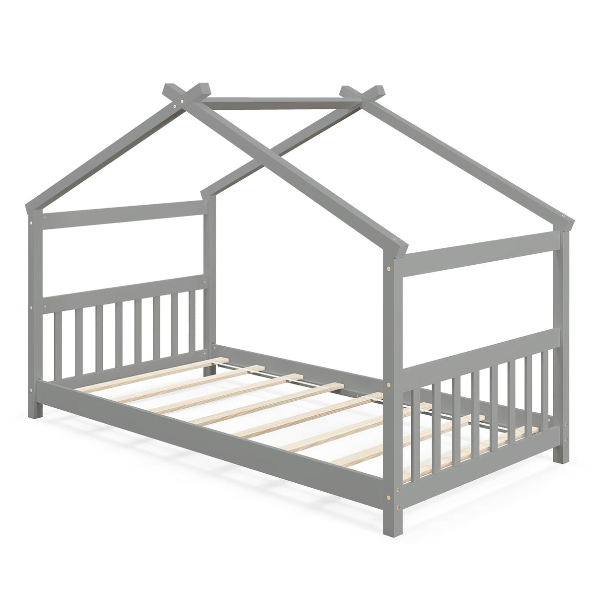 Twin Size Wooden House Bed with Roof