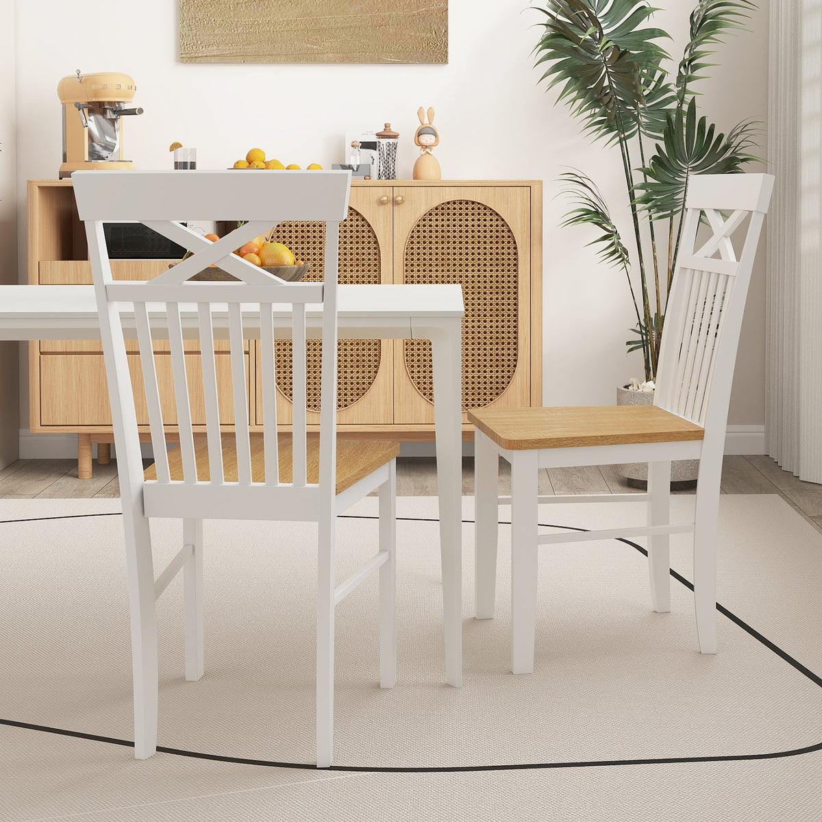 Wooden Kitchen Dining Chair Set of 2 with Rubber Wood Frame-Natural