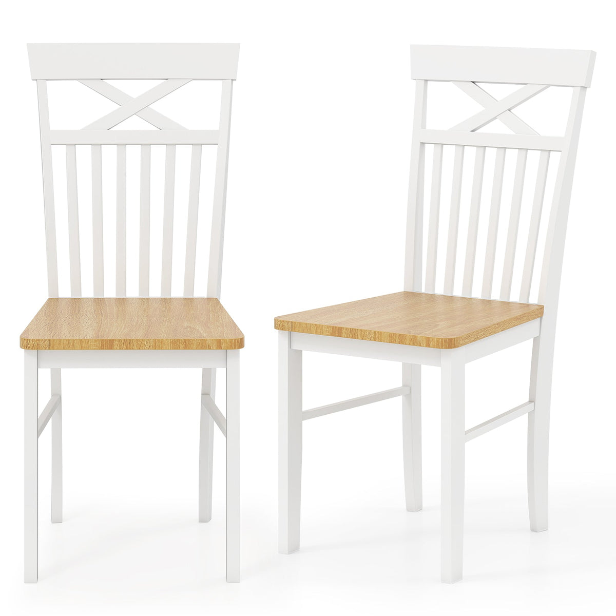 Wooden Kitchen Dining Chair Set of 2 with Rubber Wood Frame-Natural