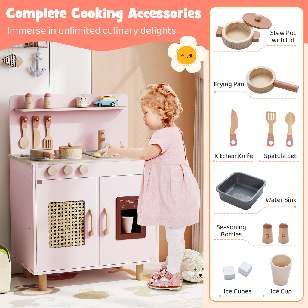 Wooden Pretend Kitchen Playset with Realistic Ice Maker