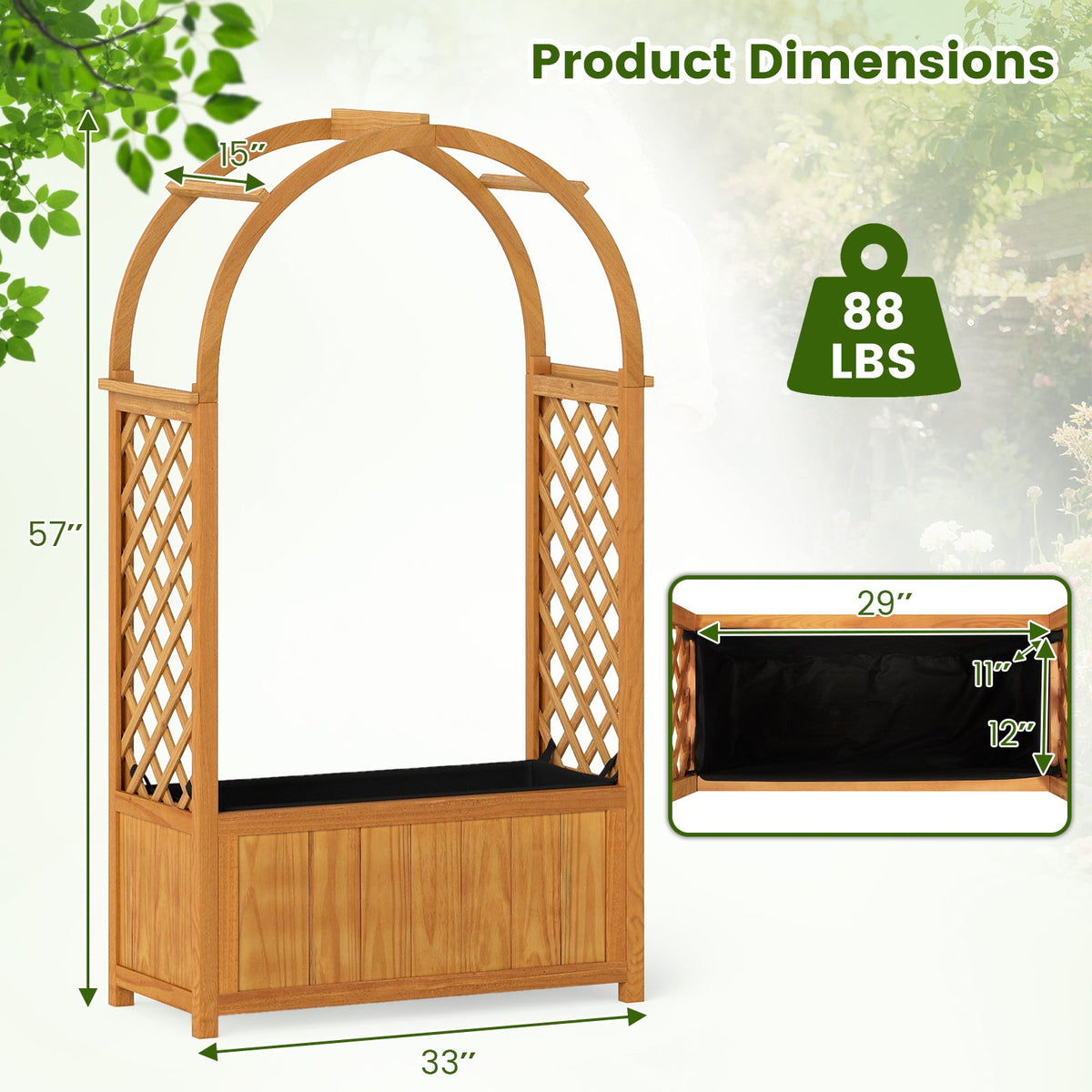 Wooden Raised Garden Bed with Lattice Trellis and Arched Roof-Orange