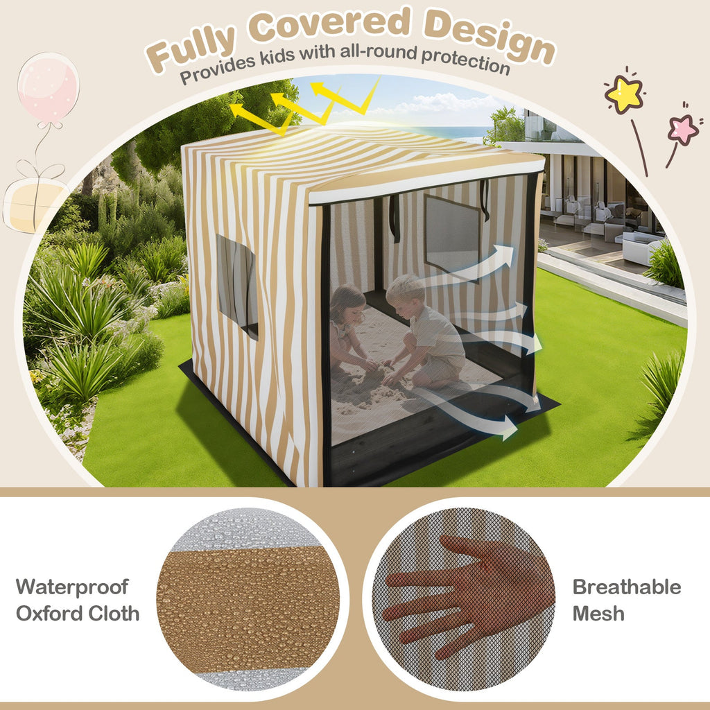 Wooden Sandbox with Canopy for Children 3+ Years Old-Brown