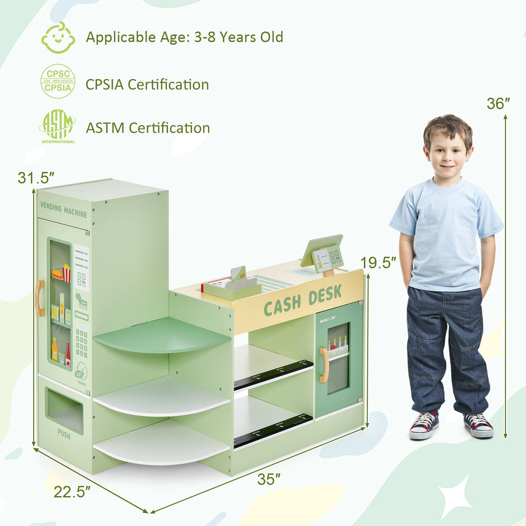 Kids Wooden Supermarket Play Toy Set with Checkout Counter