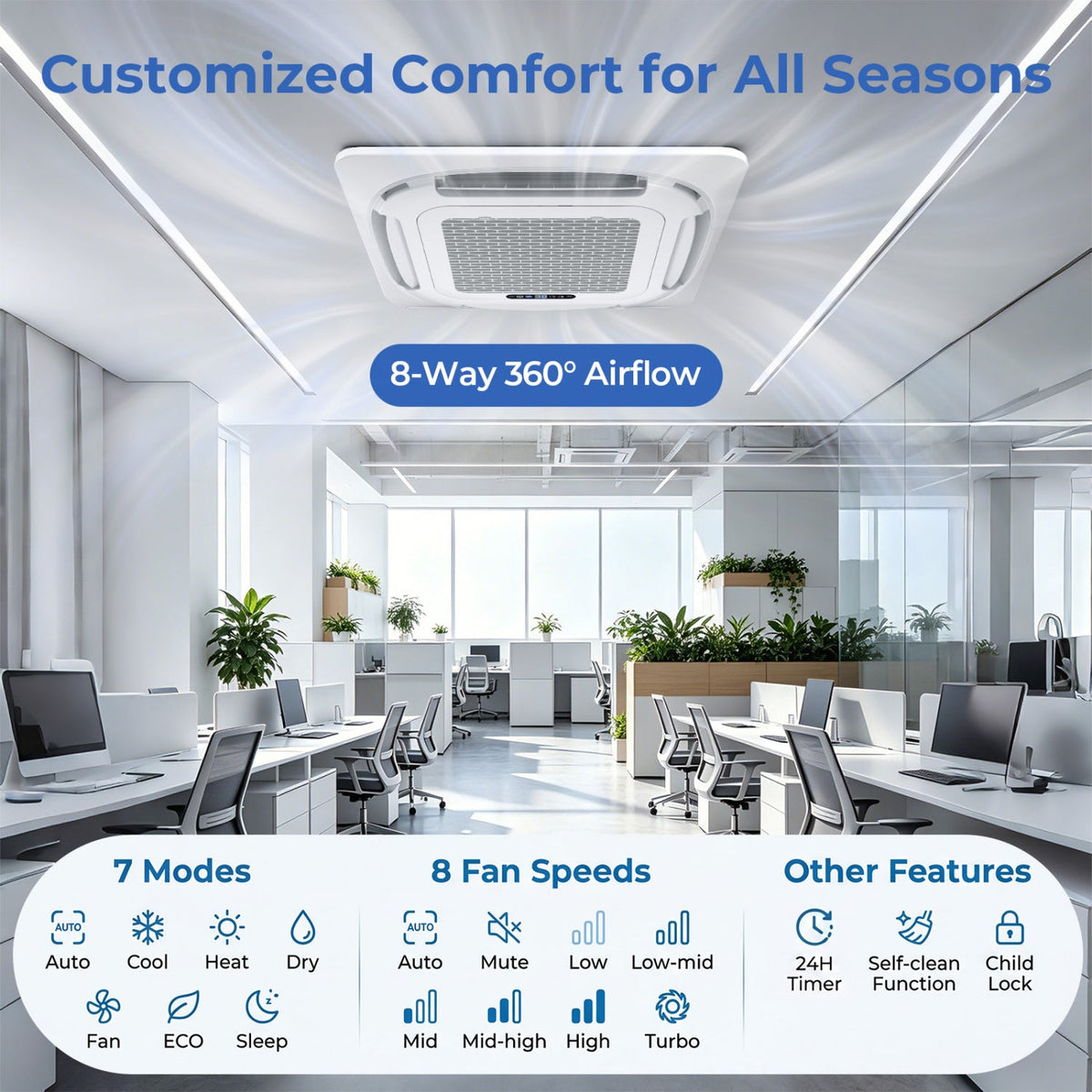 X-Pro 35000 BTU 3 Zone 22.5 SEER2 Ceiling Cassette Mini Split AC