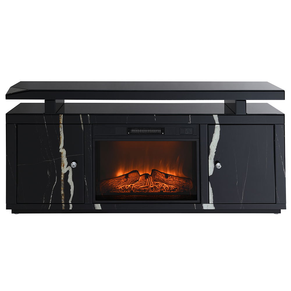 Drisana - TV Stand With Fireplace - Black Mirrored
