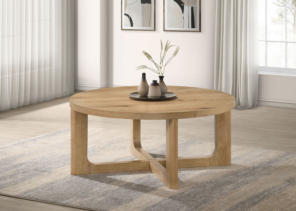 Kessler Round Sculptural Wood Coffee Table Light Oak