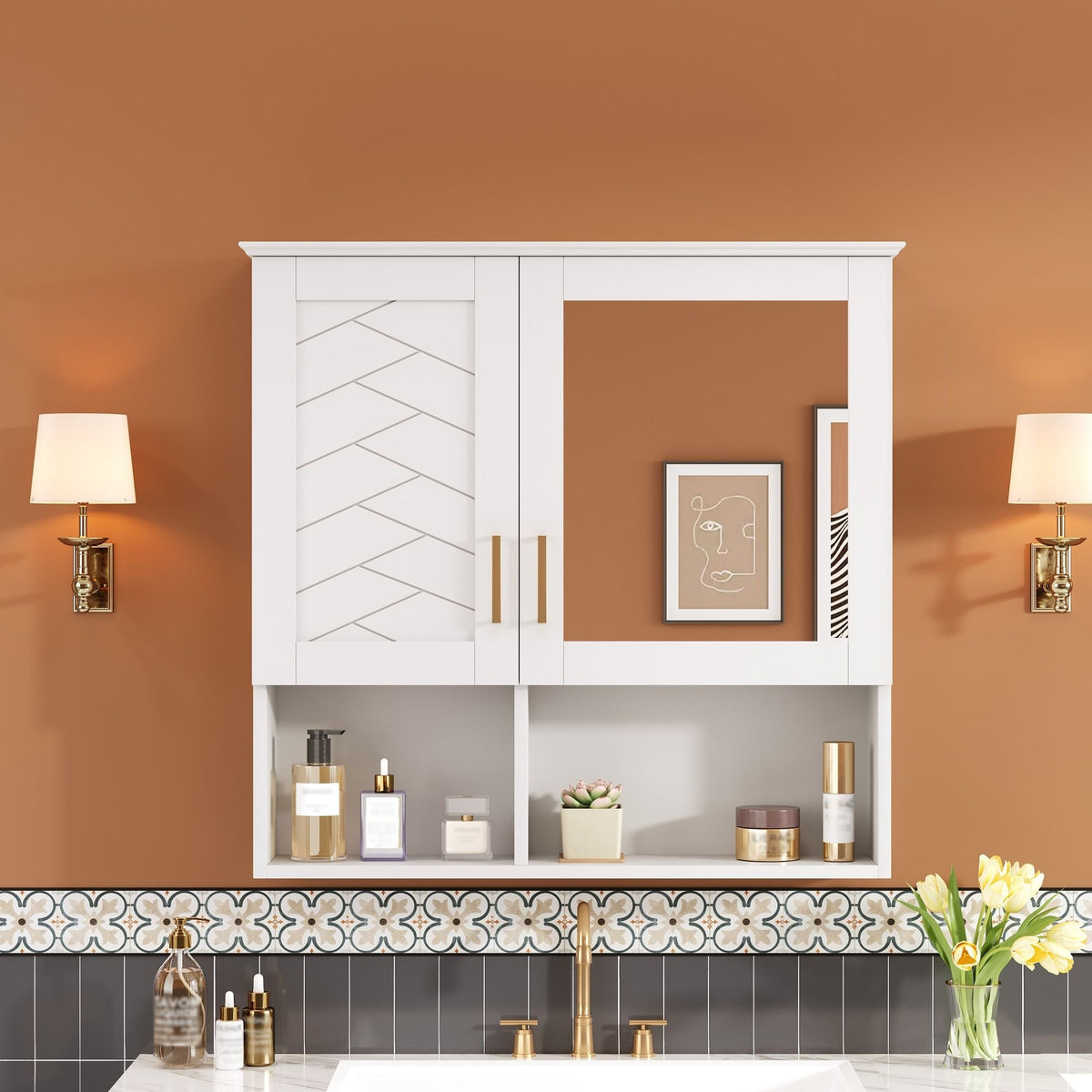 2 In 1 Wall-Mounted Mirror Cabinet With Adjustable Shelves, Soft-Close Doors, High-Definition Mirror & Storage