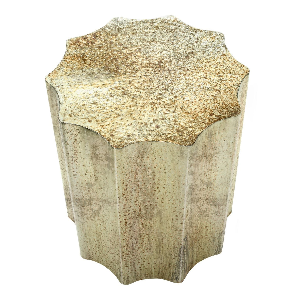 Drum Accent Side Table, Stylish Scalloped Design