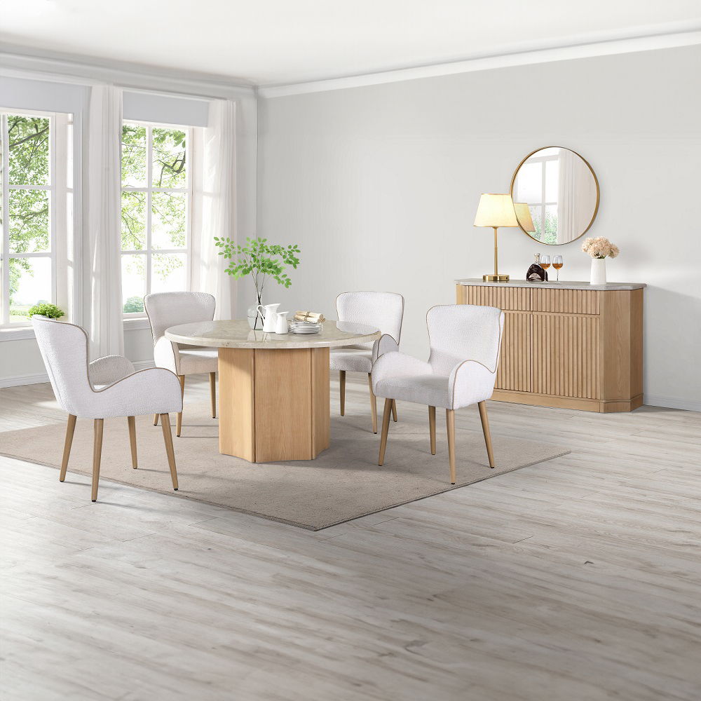 Adalynn - Round Dining Table With Marble Top - White & Weathered Gray Oak