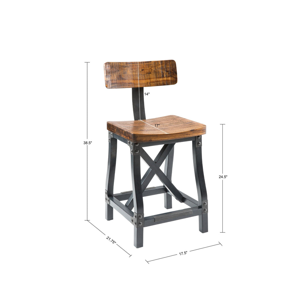 Industrial Counter Stool With Back Removable Solid Acacia - Amber