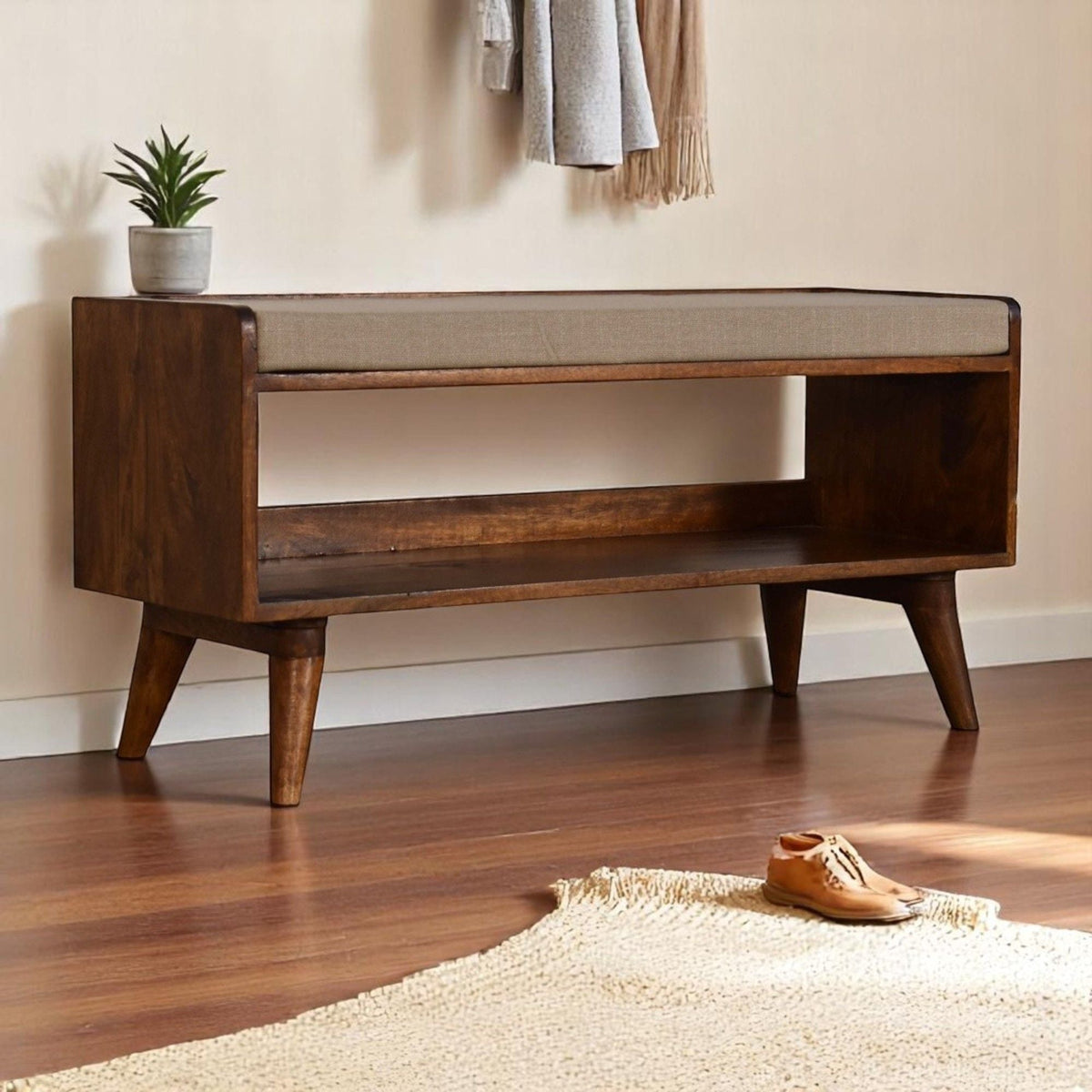 Solid Wood Bench With Upholstered Sea