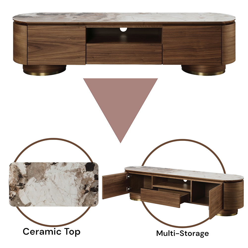 Willene - TV Stand With Ceramic Top - Ceramic Top & Walnut