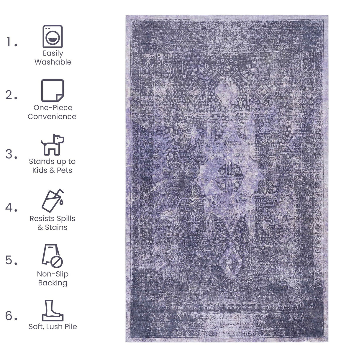 Maval - 3' X 5' Washable Area Rug - Anthracite