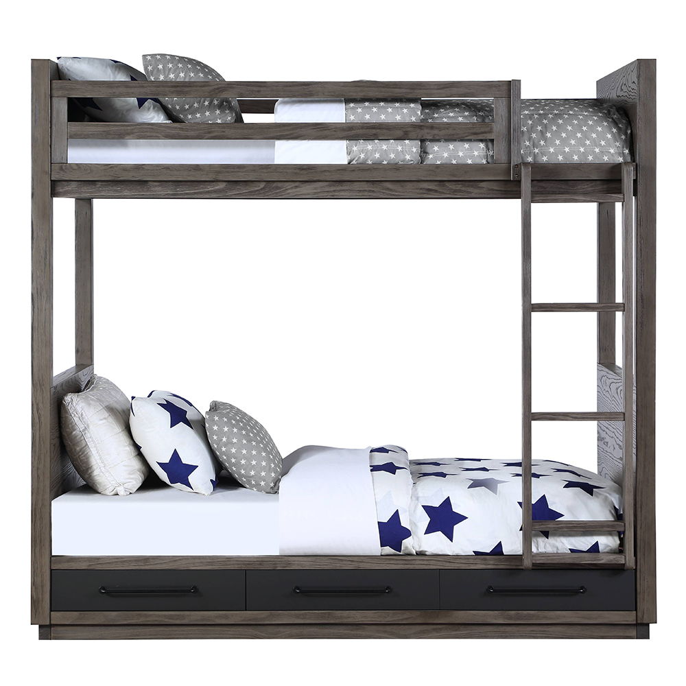 Estevon - Twin Over Twin Bunk Bed With Storage - Gray Oak