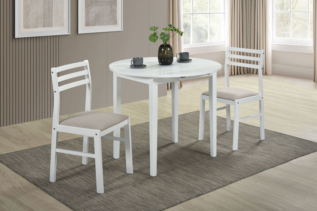 Bucknell 3-piece Round Drop Leaf Dining Table Set White