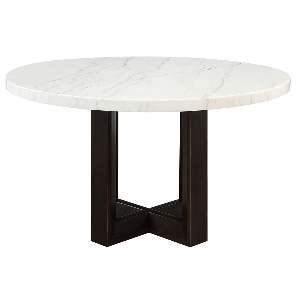Edwyn - Round Dining Table - White Natural Marble Top & Espresso