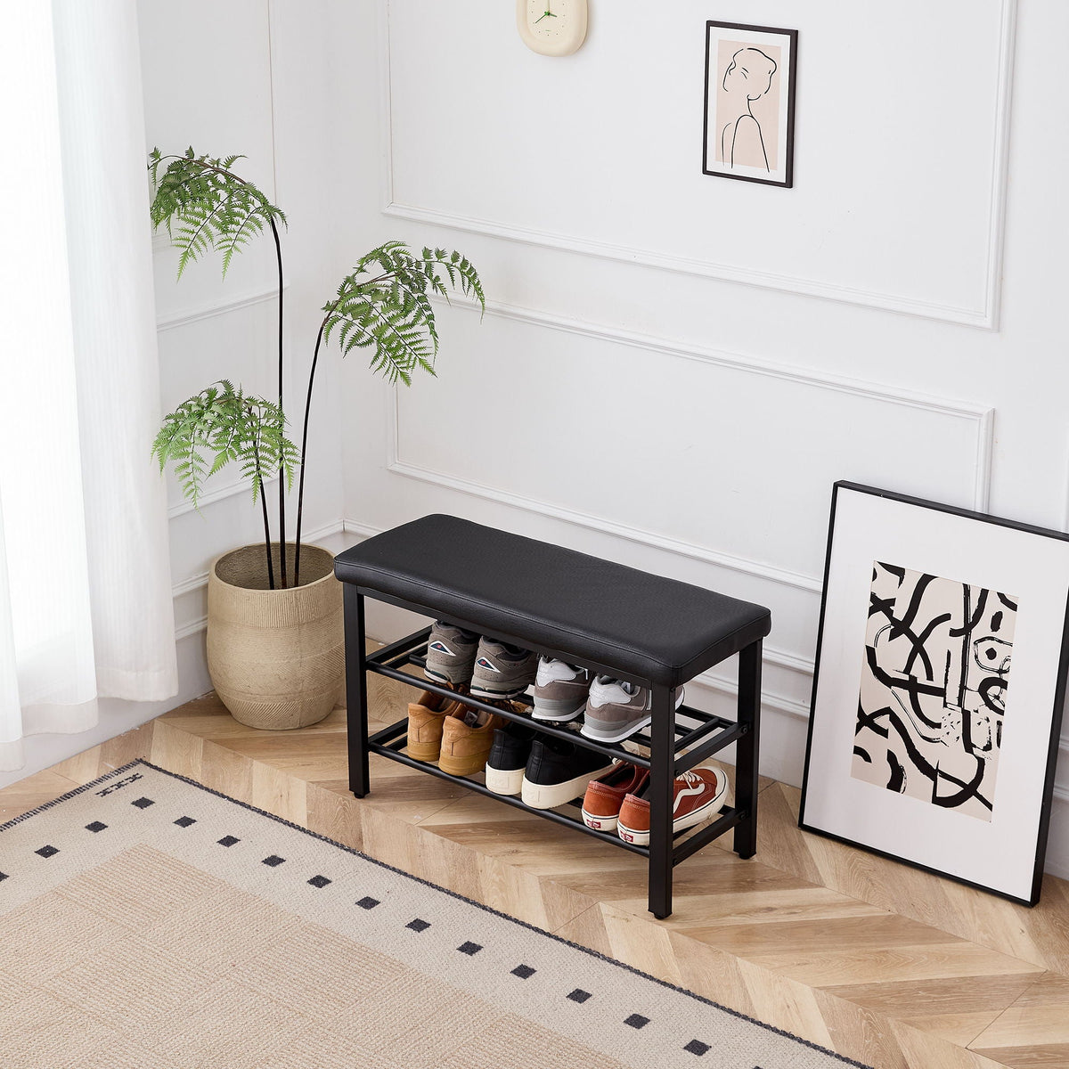 Shoe Bench With Cushion, Storage Seat For Entryway