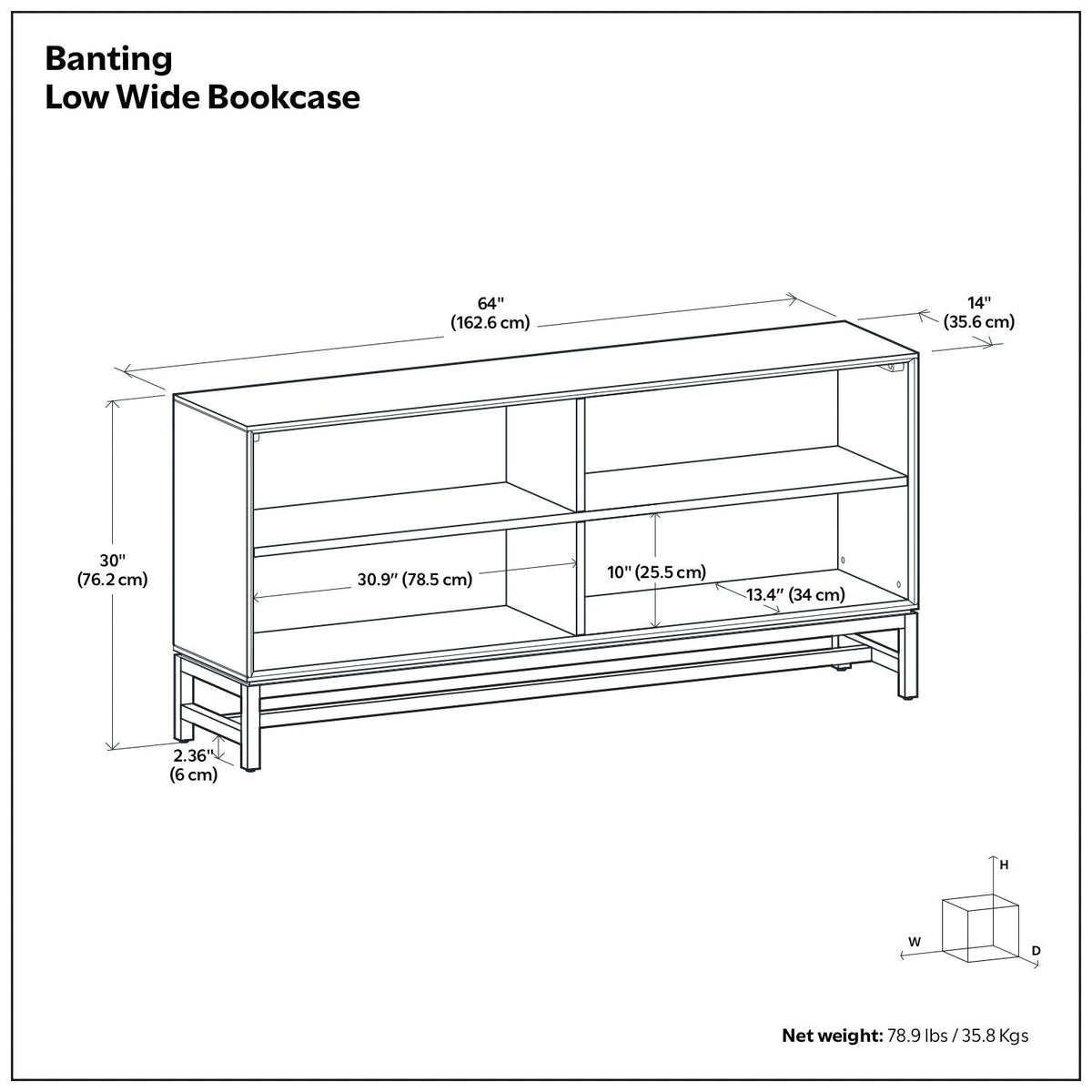 Banting - Low Wide Bookcase - Walnut Brown