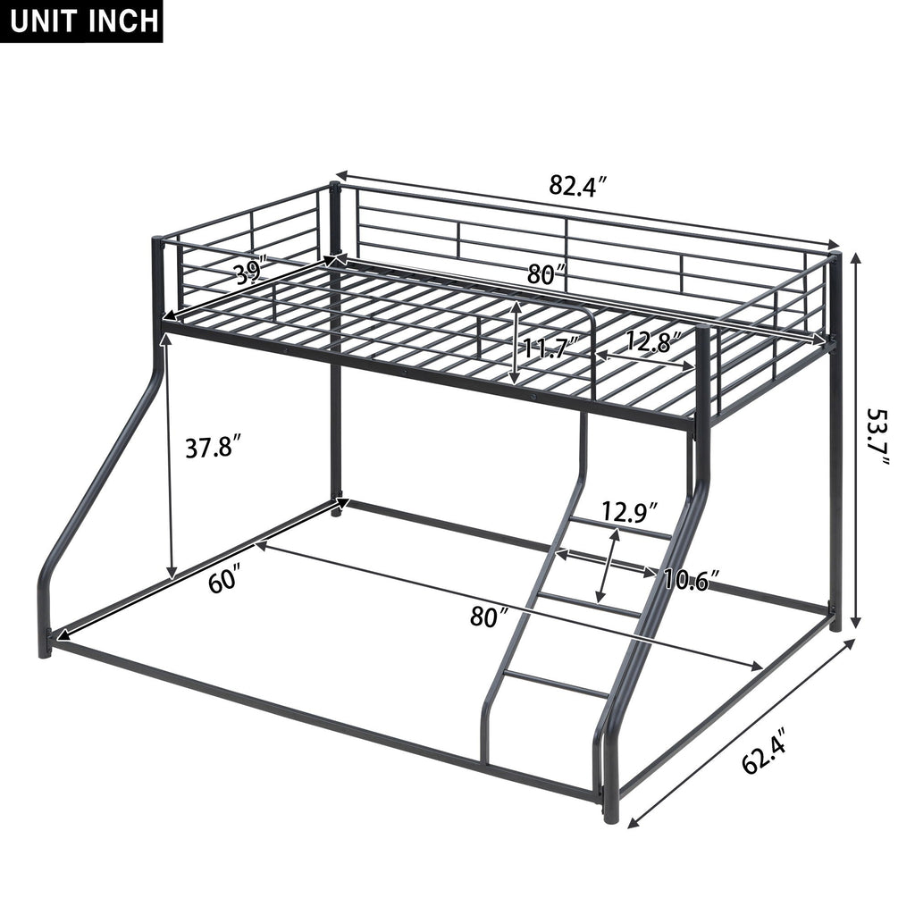 Metal Floor Bunk Bed With Sloped Ladder, Space Saving Design