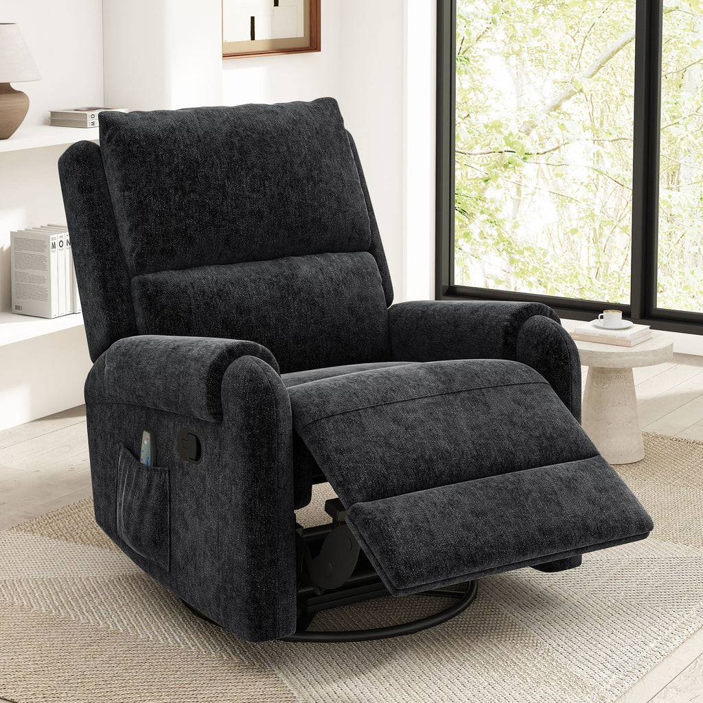 Manual Recliner Massage Chair With Swivel Rocker, 8 Massage Modes, Side Storage Pocket