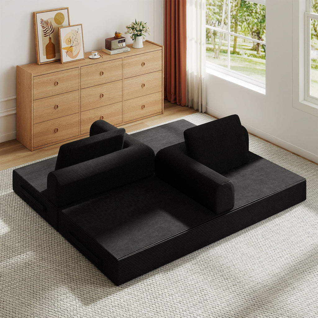 Convertible Sleeper Sofa Bed With Cylindrical Pillow, Fixed Shape Frame