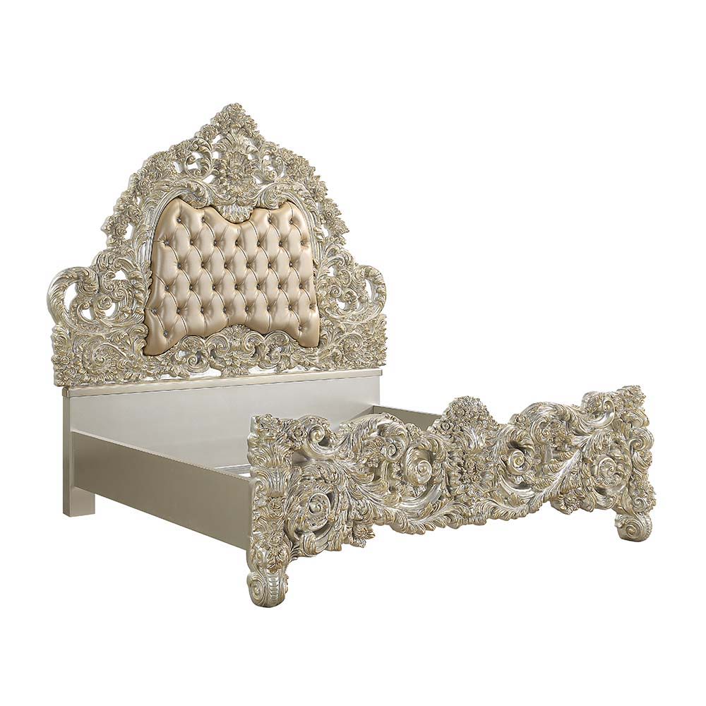 Sorina - Eastern King Bed - Synthetic Leather & Antique Gold