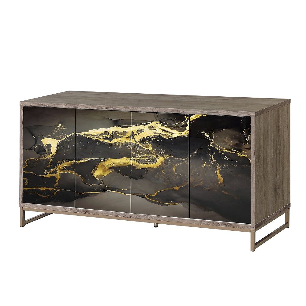 Payo - Console Cabinet - Black Marble Print Oak & Champagne