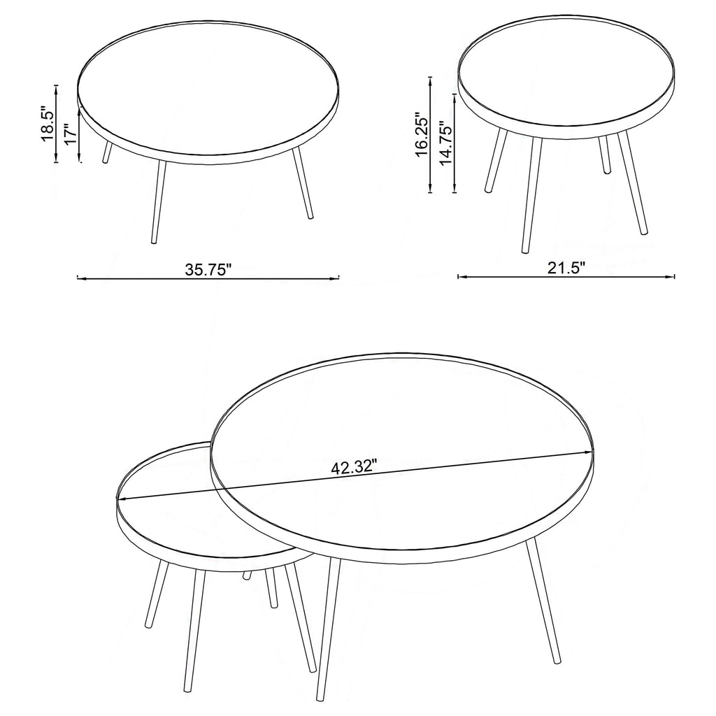 Kaelyn 2-piece Round Mirror Top Nesting Coffee Table Gold