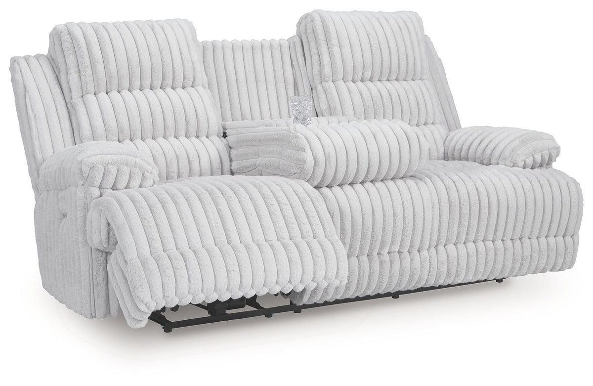 Rhines Falls - Reclining Power Sofa With Drop Down Table - Alloy