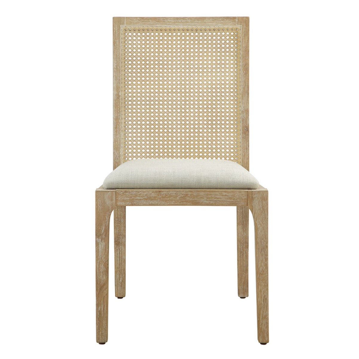 Dining Chair With Synthetic Cane Back And Upholstered Seat (Set of 2) - Natural