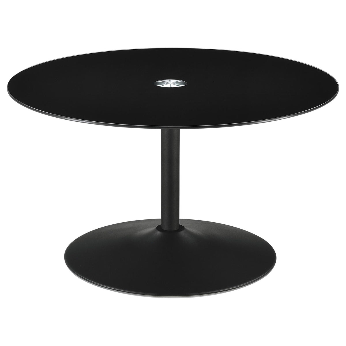 Ganso 2-piece Round Glass Top Coffee and End Table Set Black