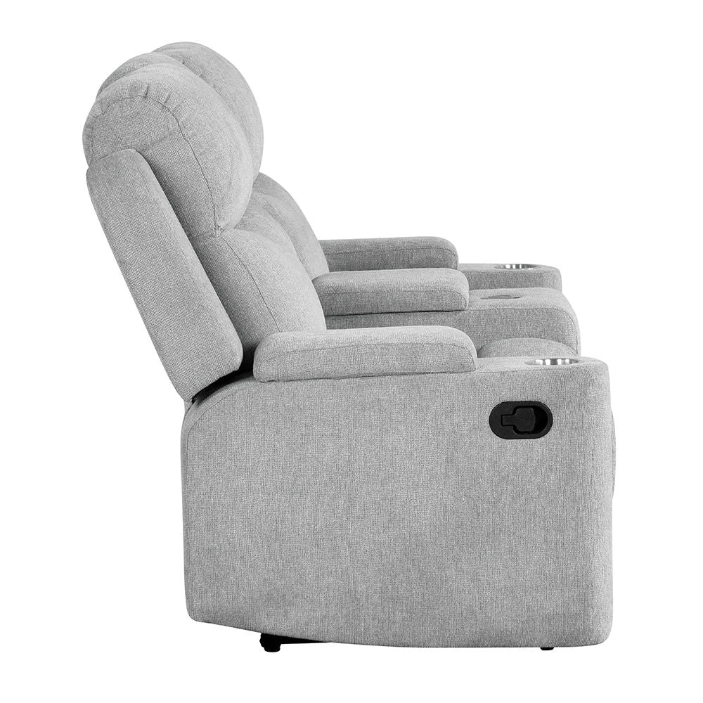 Galya - Motion Loveseat With Console - Light Gray Chenille