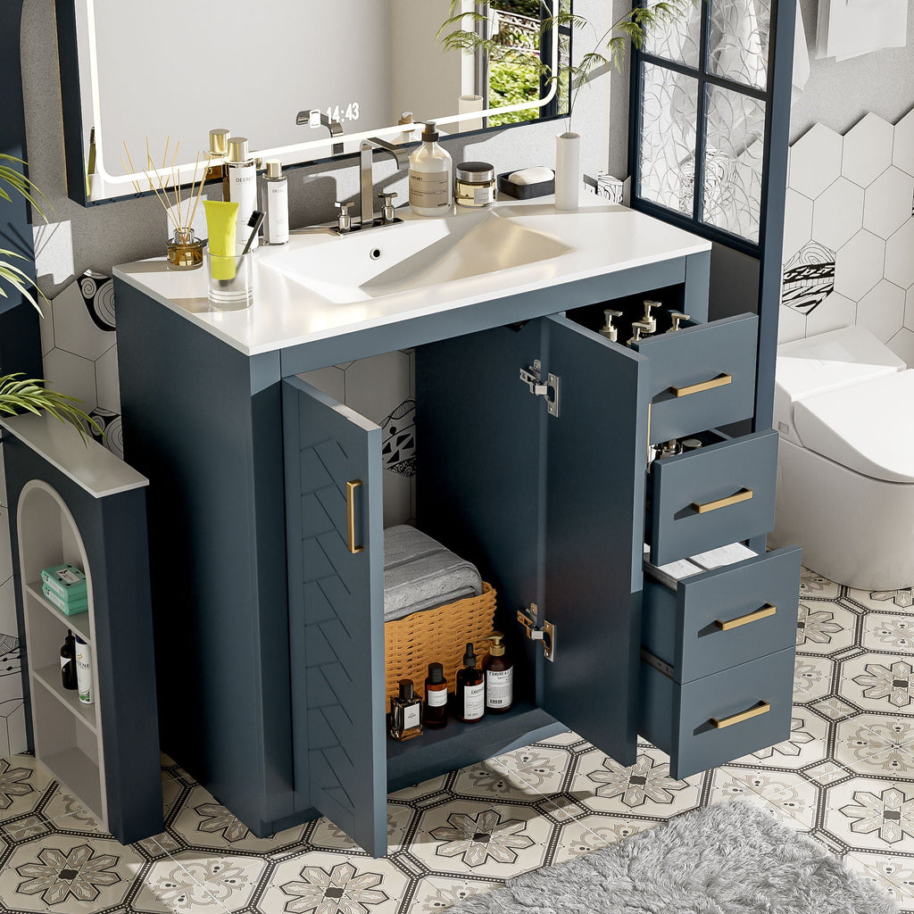 Bathroom Vanity With Sink Combo, Storage Cabinet, Freestanding Set With 3 Drawers & Soft Closing Doors