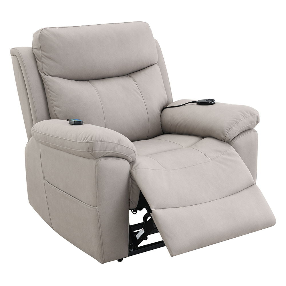 Chriki - Power Recliner With Lift & Heating & Massage - Beige Chenille & Black