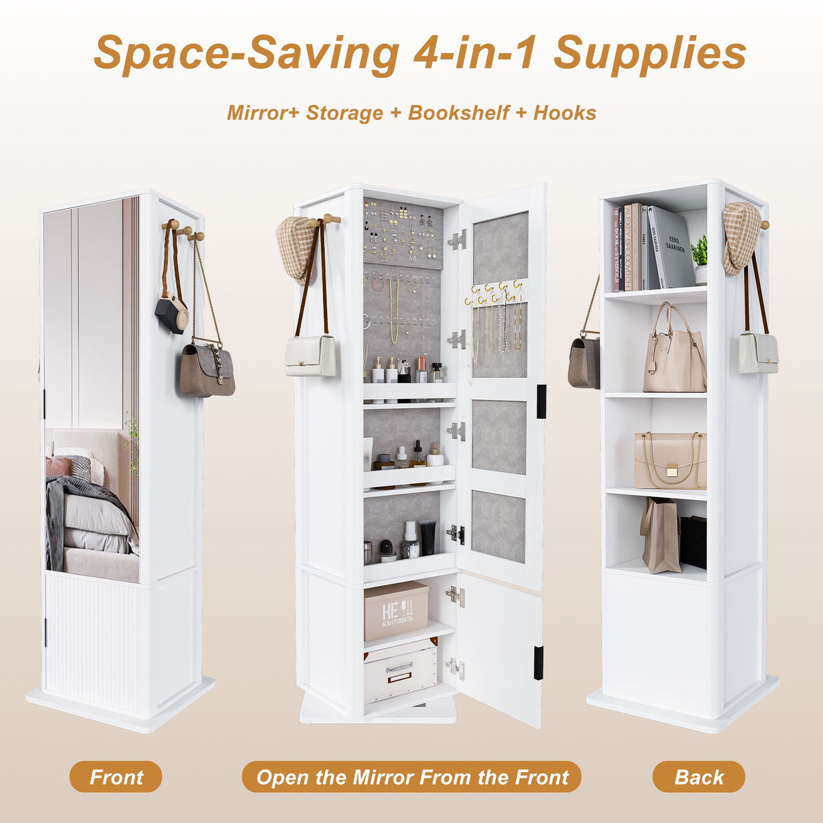 360° Rotating Makeup Cabinet With Full Length Mirror