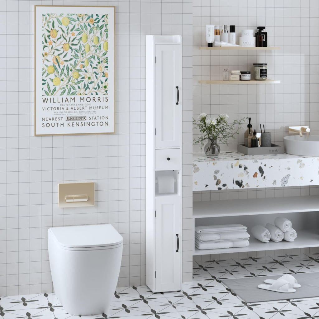 Slim Tall Bathroom Storage Cabinet With Adjustable Shelves, 2 Doors Freestanding Cabinet - White