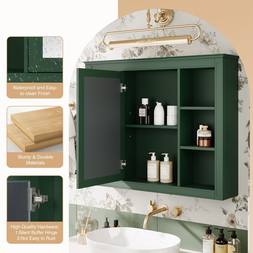 Wall Mounted Medicine Cabinet With Mirror, Storage Cabinet Featuring 6 Open Shelves And Adjustable Interior