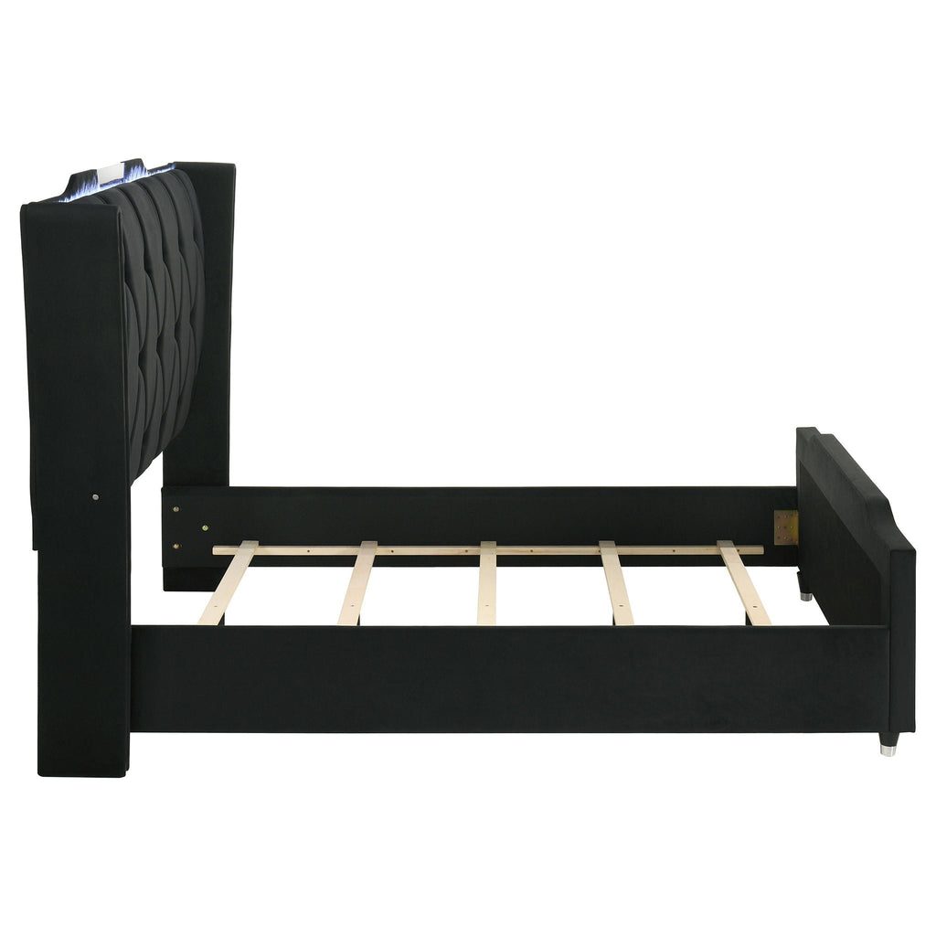 Lorient Queen LED Upholstered Wingback Bed Black