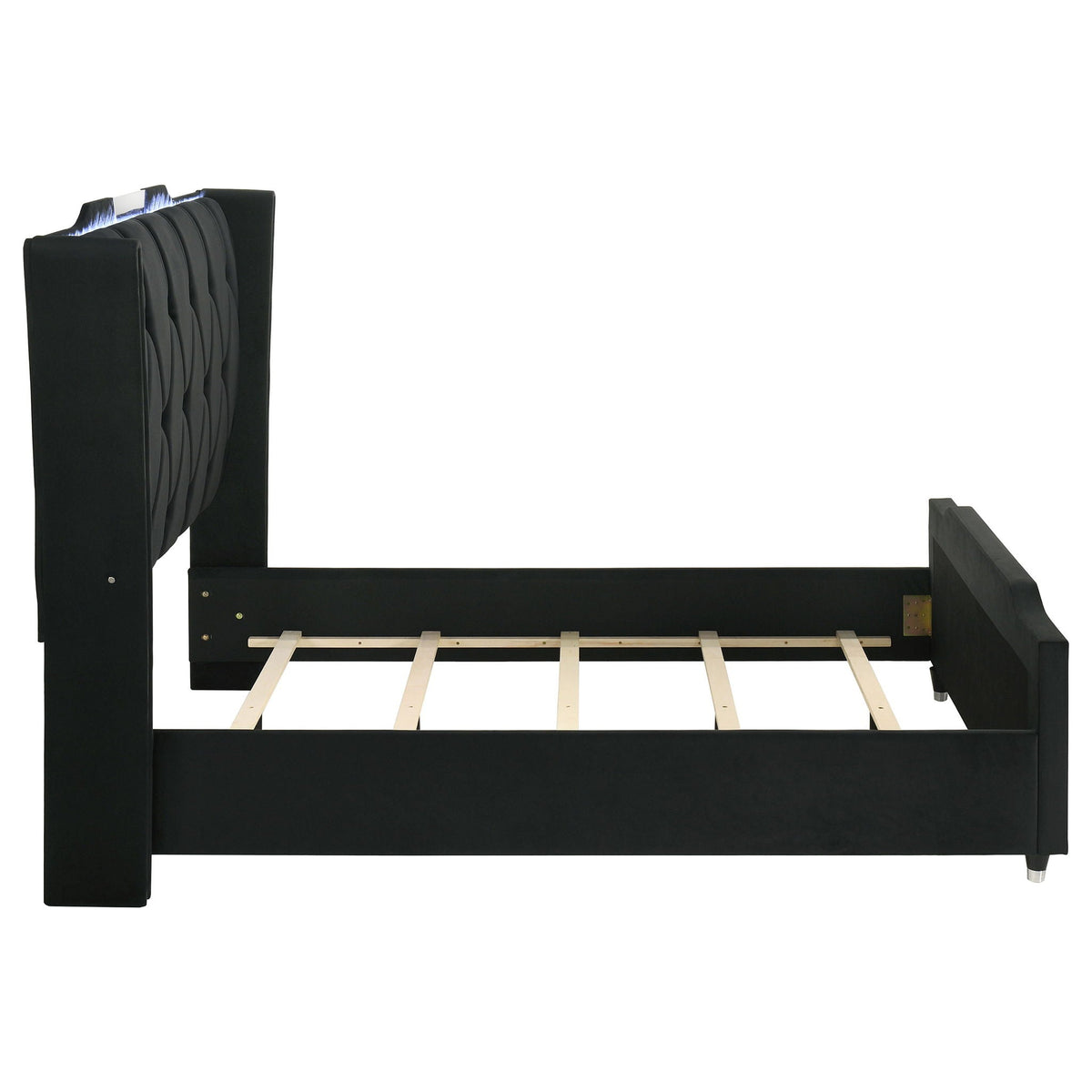 Lorient Queen LED Upholstered Wingback Bed Black