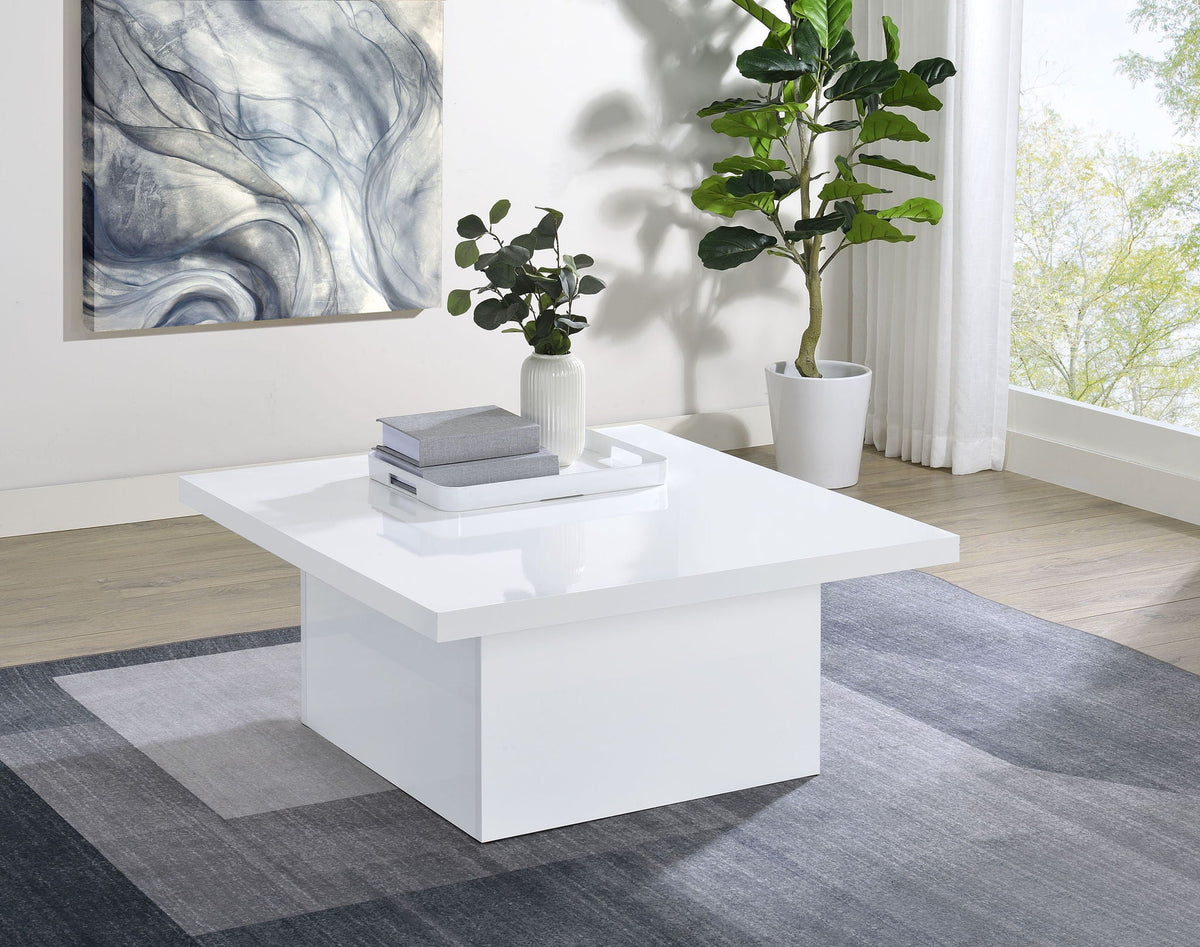 Devar Square Engineered Wood Coffee Table White High Gloss