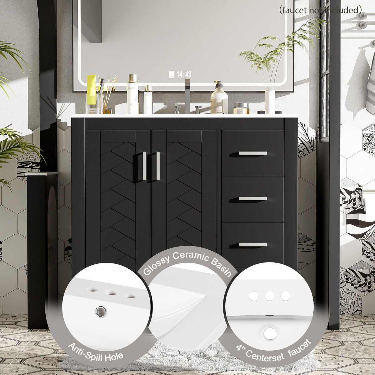 Bathroom Vanity With Sink Combo, Storage Cabinet, Freestanding Set With 3 Drawers & Soft Closing Doors